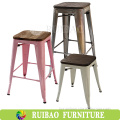 Stackable Counter Stool Outdoor Used Old Finishing and Wood Seat Metal Bar Stools